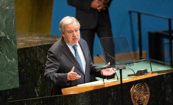 Le Secrétaire général de l'ONU, António Guterres, prend la parole au pupitre de l'Assemblée générale (photo d'archive).
